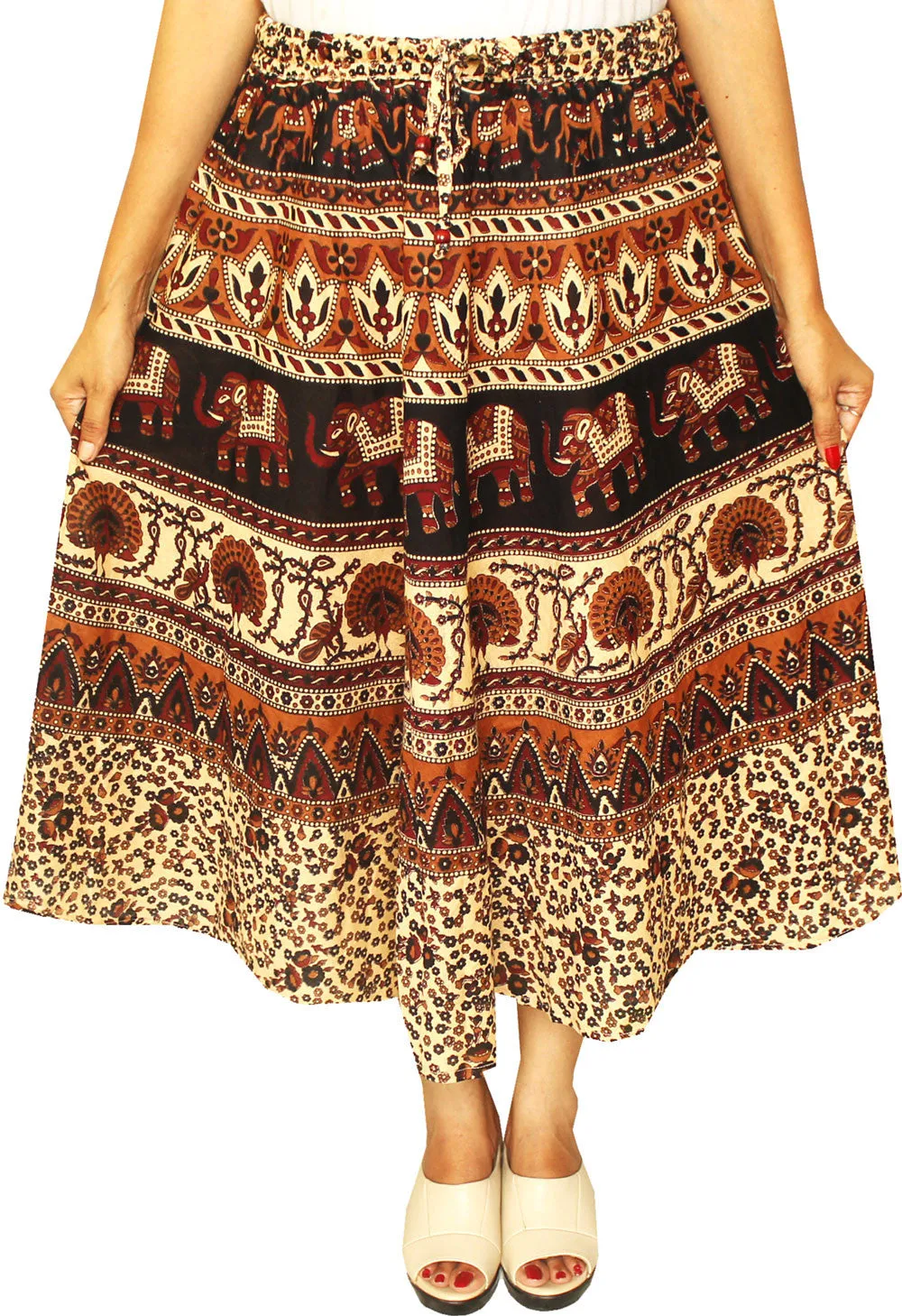 Cotton Printed Long Womens Skirt India Clothing (Maroon)