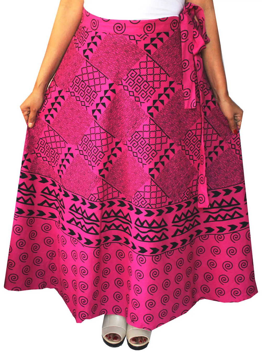 Cotton Printed Wrap Around Long Skirt Womens Indian Clothing (Pink)