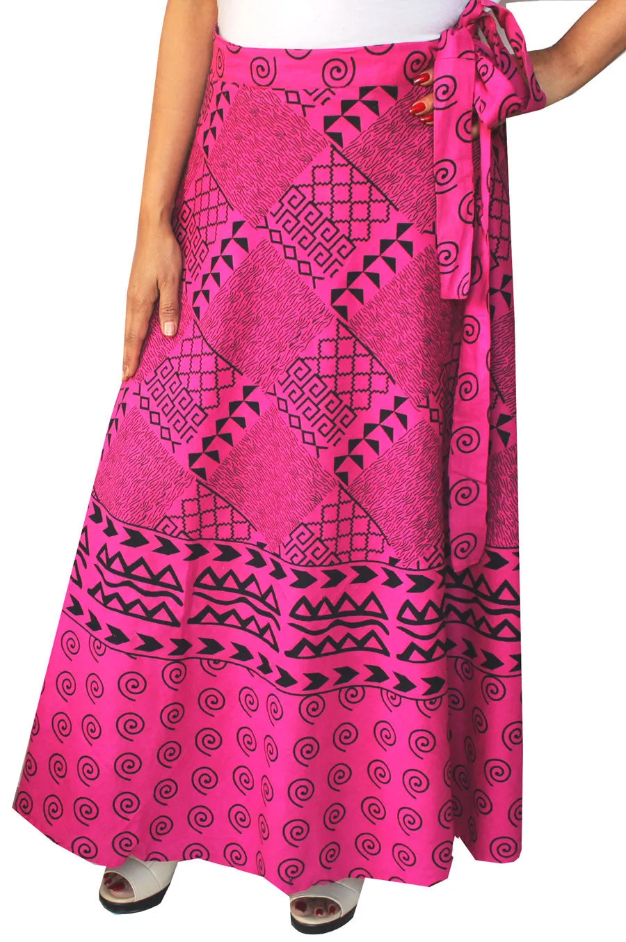 Cotton Printed Wrap Around Long Skirt Womens Indian Clothing (Pink)