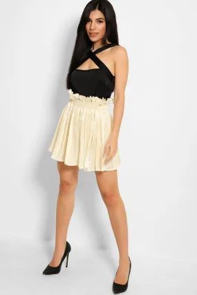 Cream Shimmer Pleated Finish Paperbag Skirt