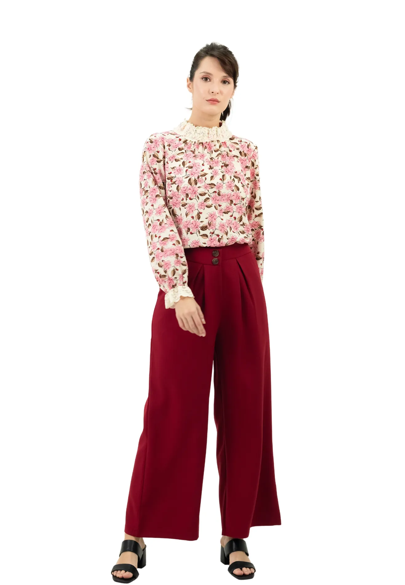 DAISY By VOIR Buttoned Pleated Flare Pants