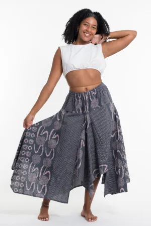 Daisy Dot Prints Cotton Handkerchief Midi Skirt in Gray