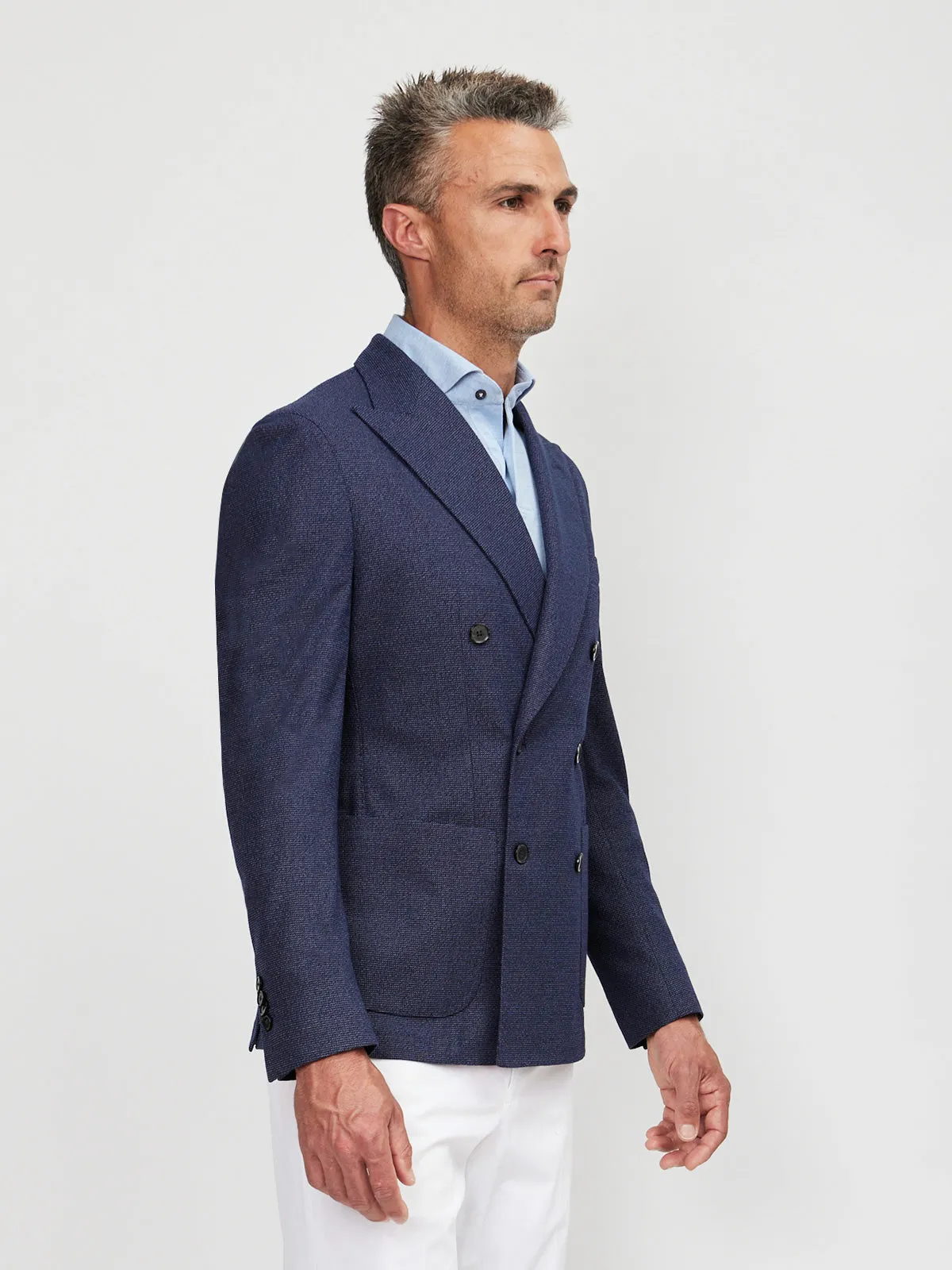 Dark Blue Double Breasted Jersey Blazer