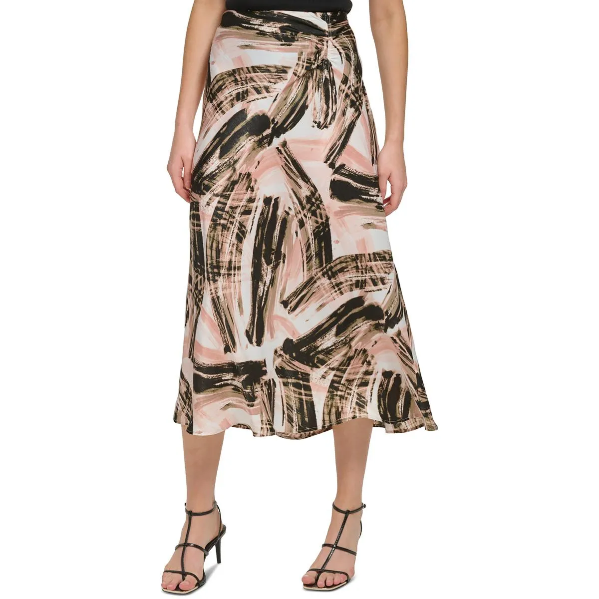 DKNY Womens Midi Ruched Midi Skirt