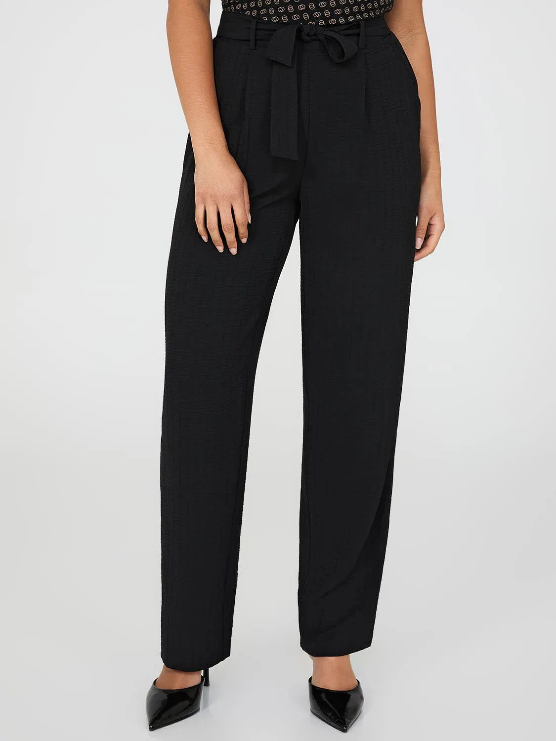 Dobby Stripe Wide-Leg Pants