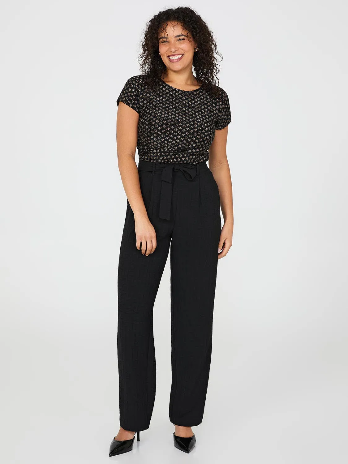 Dobby Stripe Wide-Leg Pants