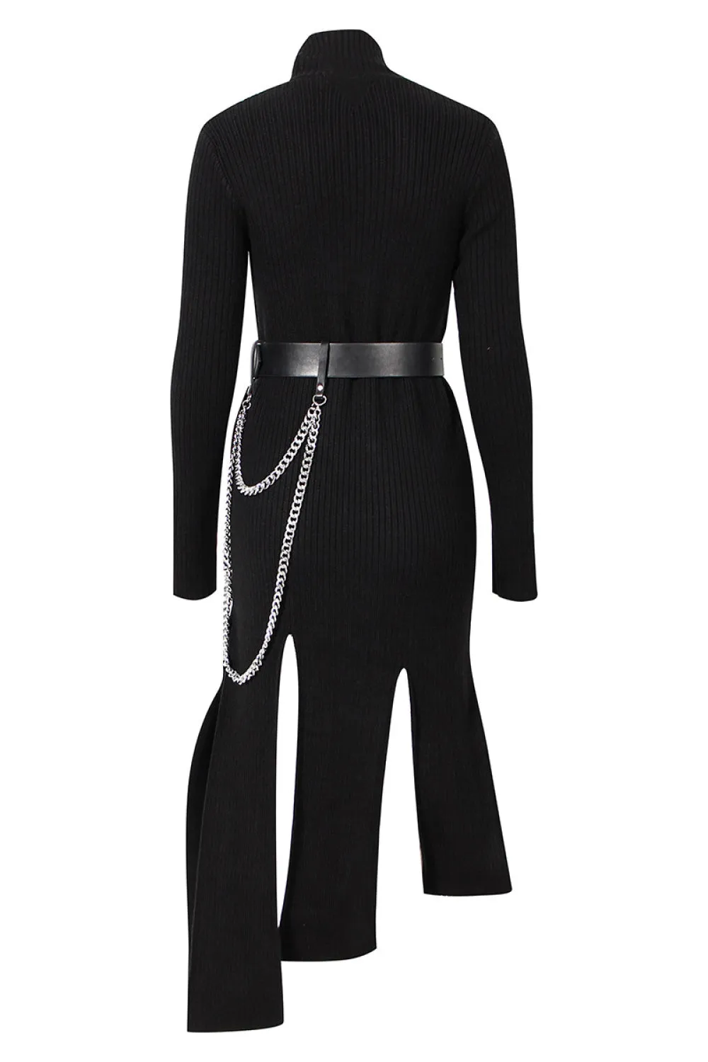 Dream Architect Asymmetrical Hem Knitted Dress with Chain Belt