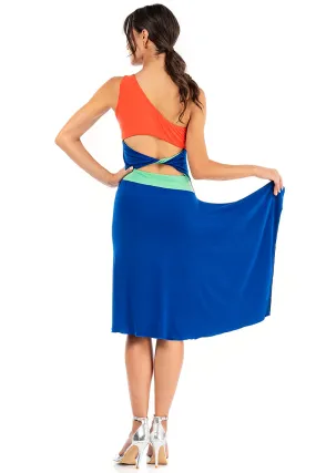 Electric Blue One Shoulder Dress With Twisted Back And Side Draping