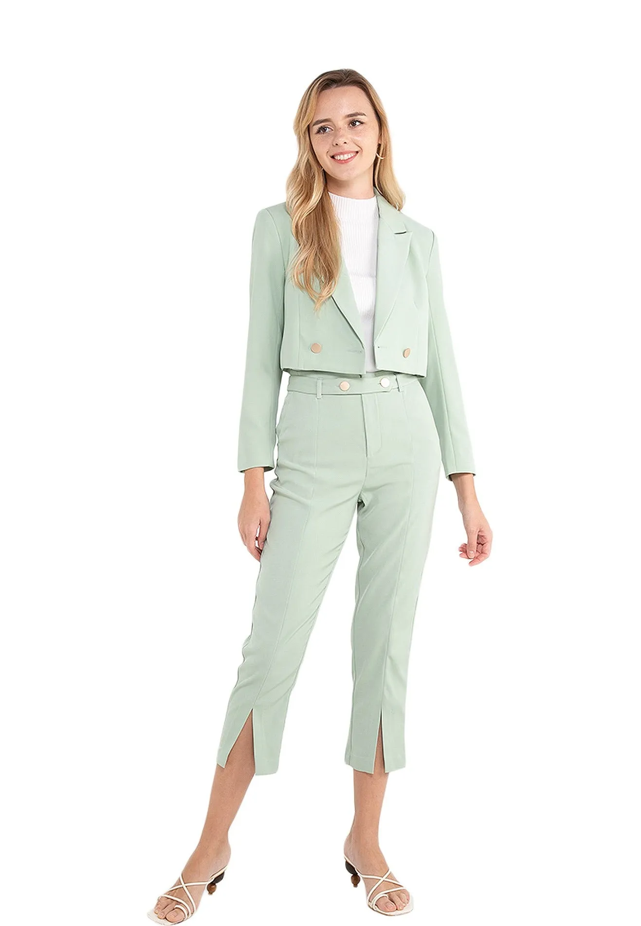 ELLE Apparel Lapel Collar Cropped Blazer