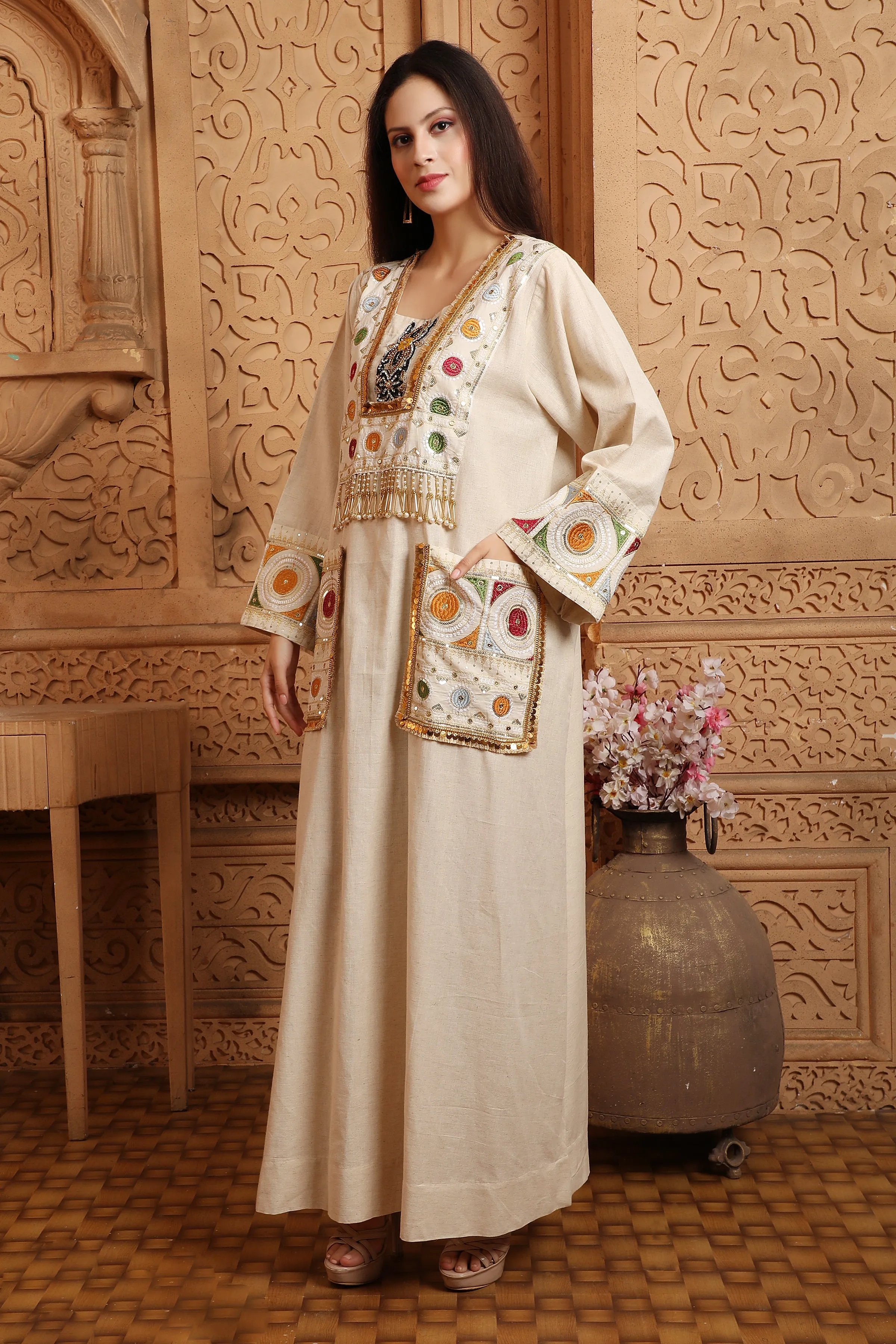 Embroidered Caftan Sequin Abaya Turkish Long Dress Robe