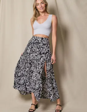 Eva Maxi Skirt - Black Leaves