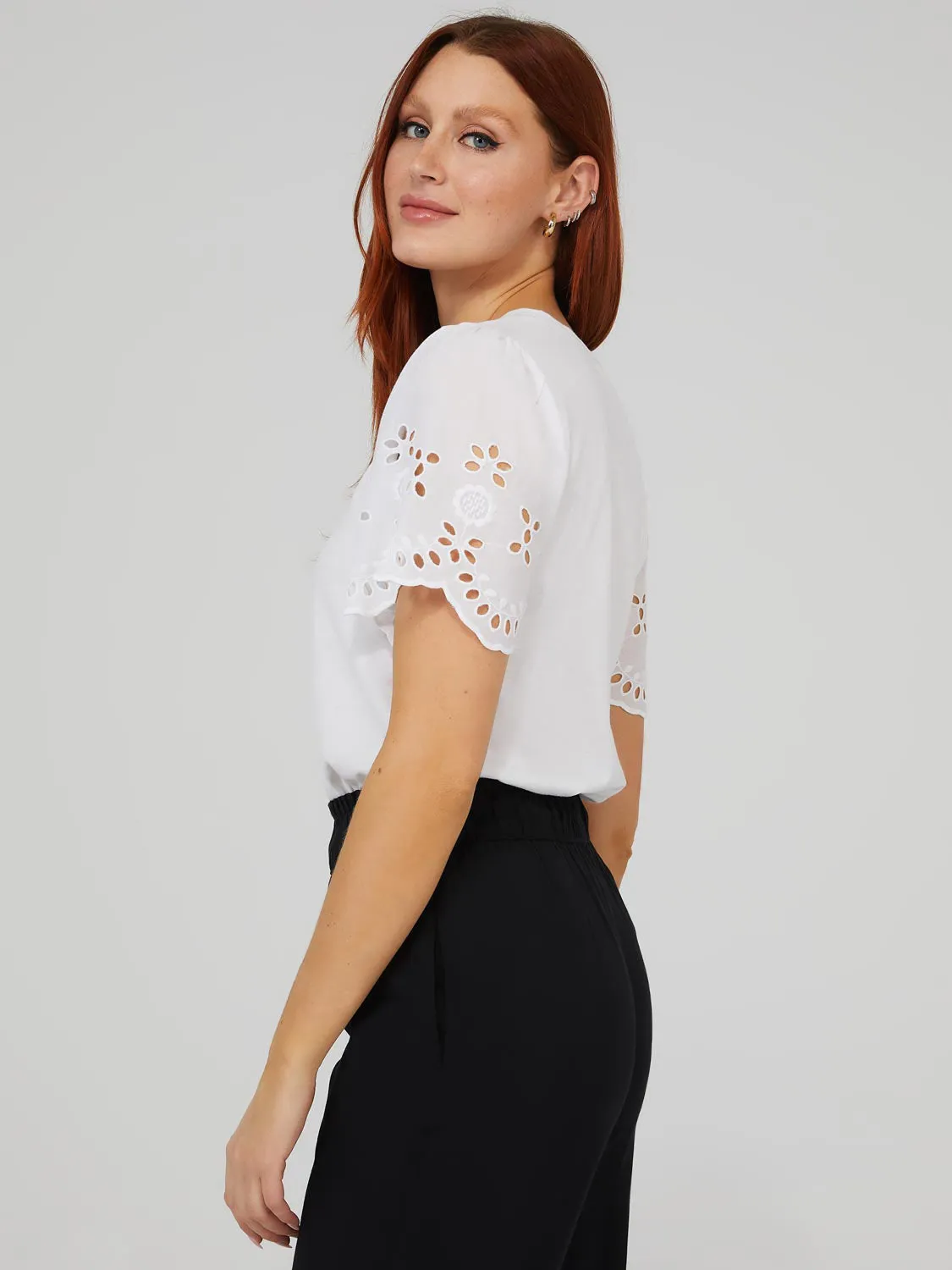 Eyelet Scallop Edge Sleeve Top