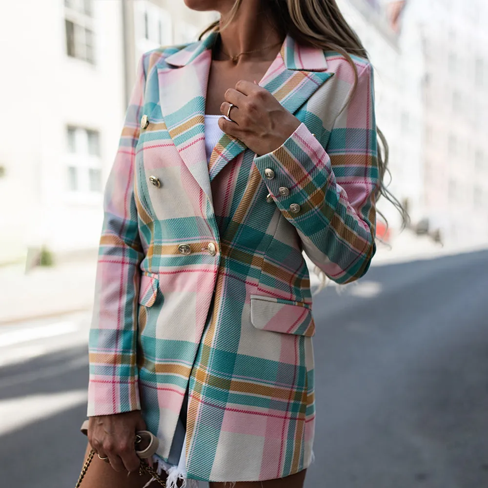 Fashion Lapel Plaid Printed Blazer