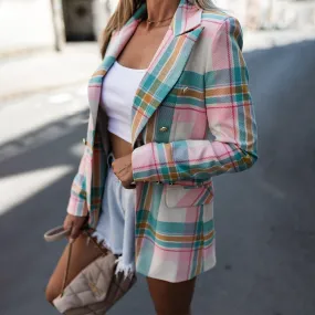 Fashion Lapel Plaid Printed Blazer