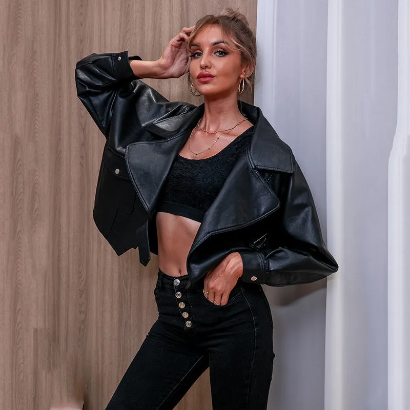 Faux Leather Turndown Collar PU Jackets