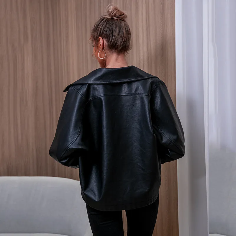 Faux Leather Turndown Collar PU Jackets