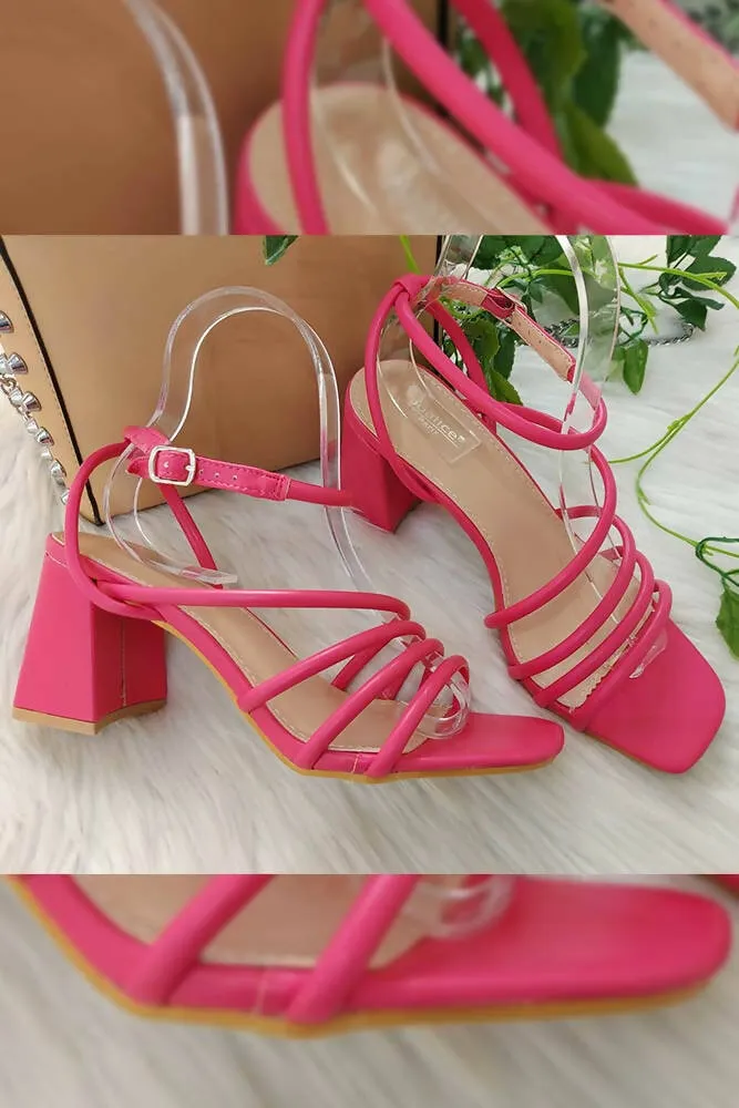 Flared Block Heel Ankle Strap Sandals