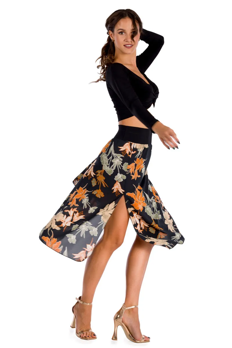 Floral Midi Skirt With Back Movement