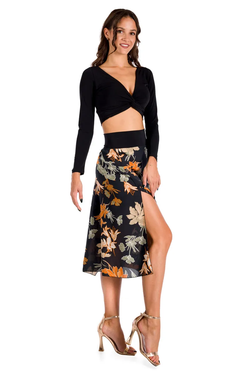 Floral Midi Skirt With Back Movement