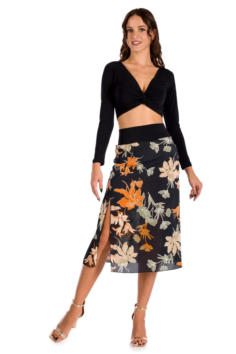 Floral Midi Skirt With Back Movement