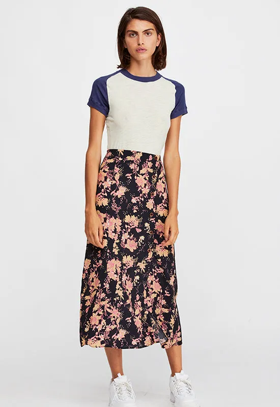 Free People - Retro Love Black Multi Midi Skirt