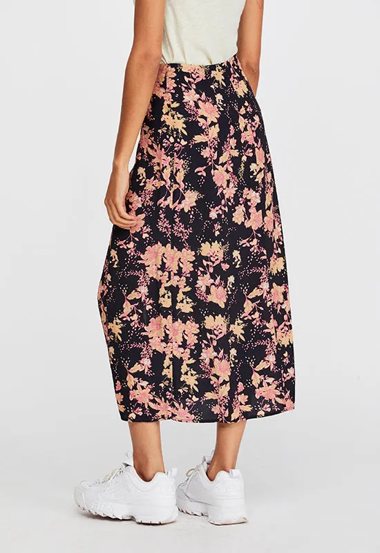 Free People - Retro Love Black Multi Midi Skirt