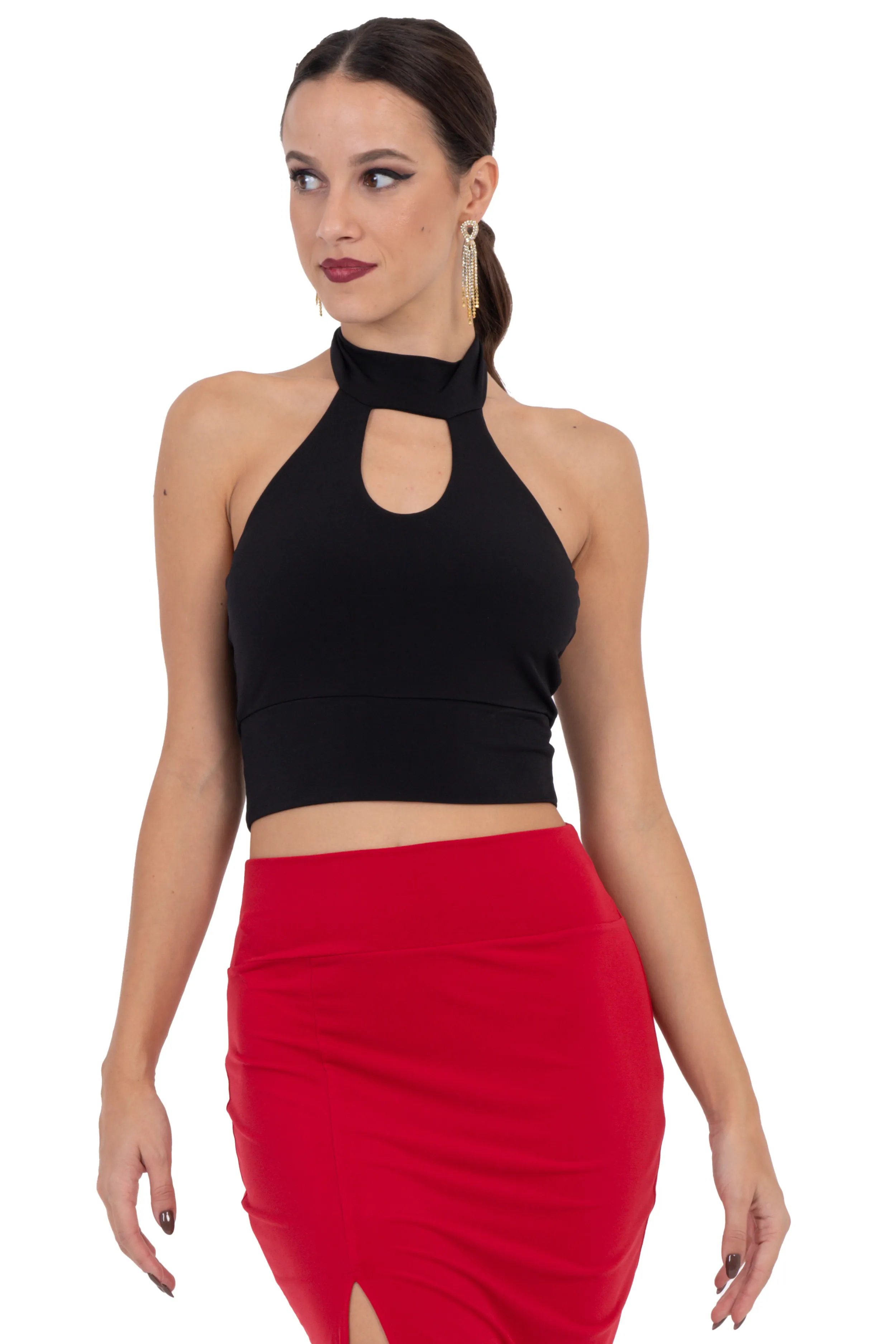 Front Keyhole With Open Back Halter Neck Top