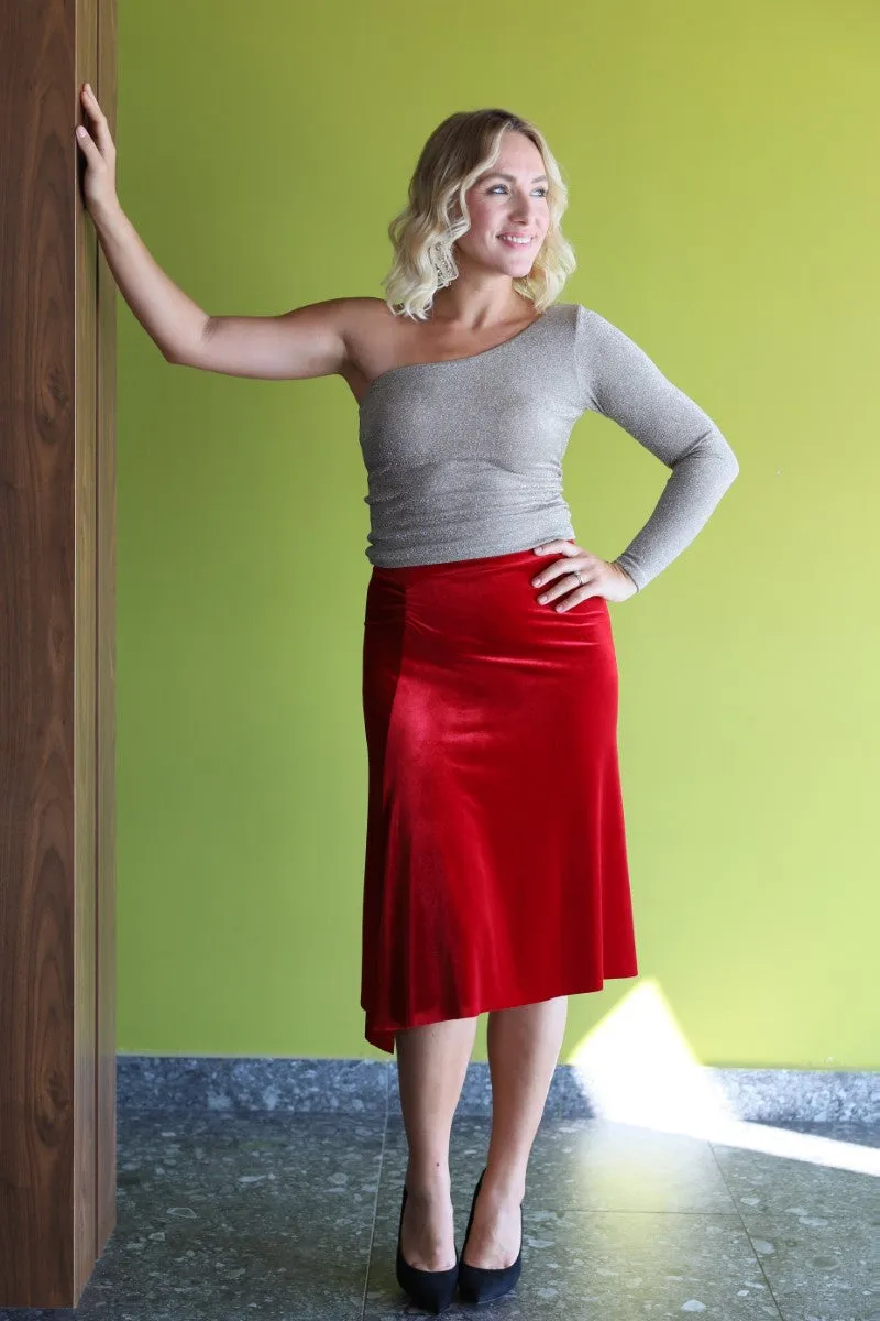 Gathered Velvet Tango Skirt with Slits