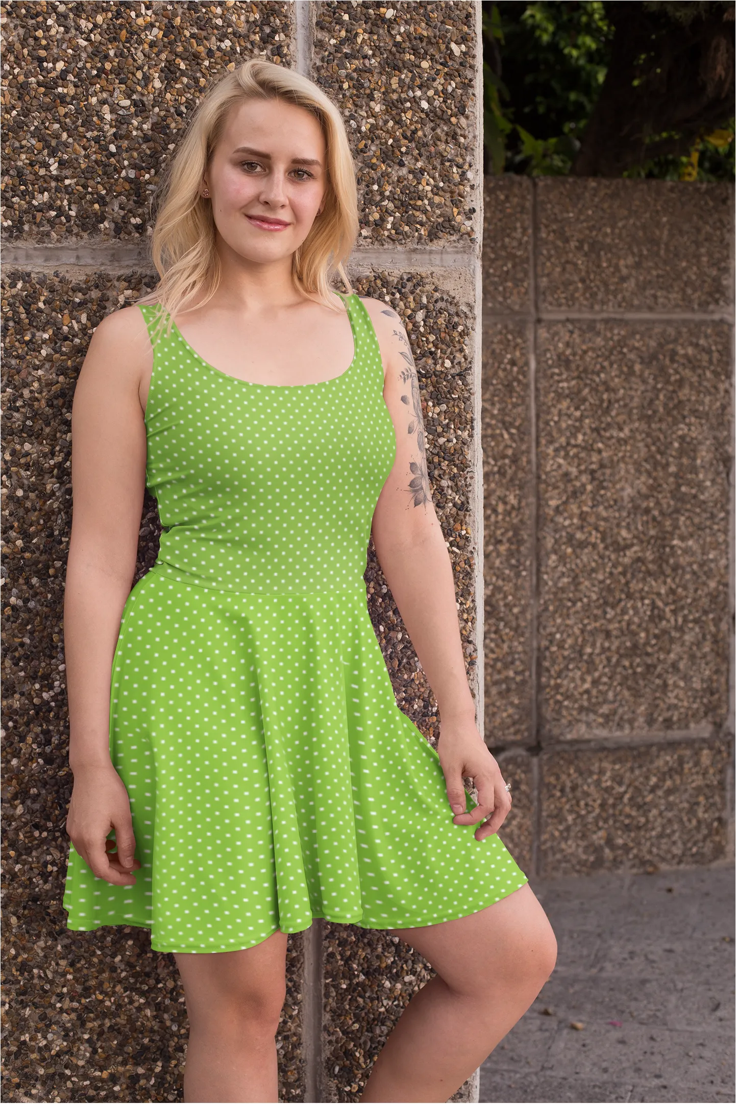 Green Polka Dash Flare Dress