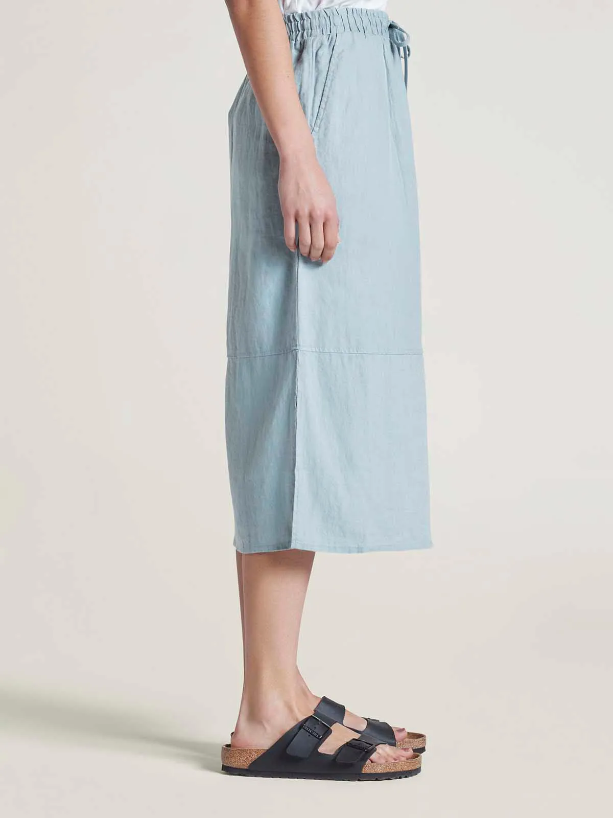 Hadley Hemp Tie Front Midi Skirt - Dusky Blue