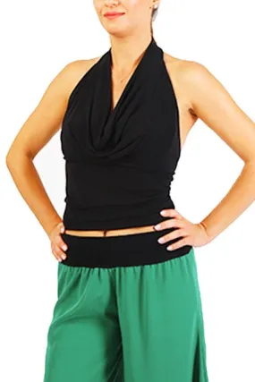 Halter-neck tango top with draped front