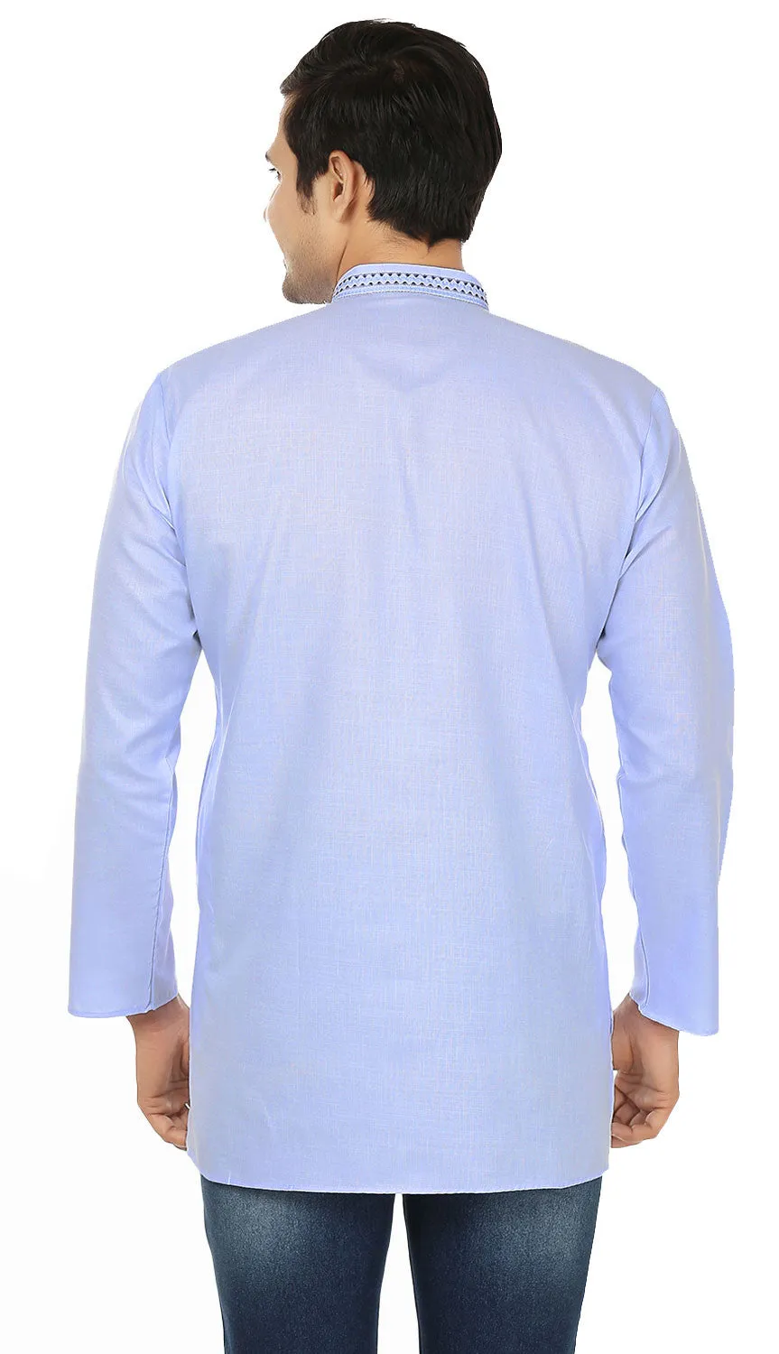 India Clothing Cotton Short Kurta Shirt for Men (Light Blue)