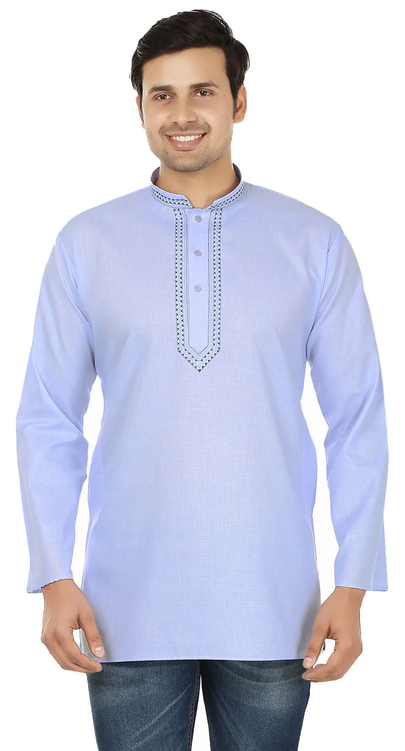 India Clothing Cotton Short Kurta Shirt for Men (Light Blue)