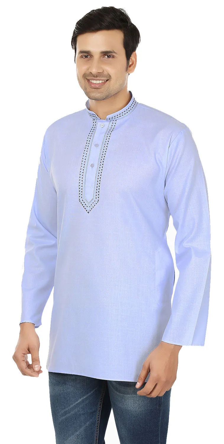 India Clothing Cotton Short Kurta Shirt for Men (Light Blue)