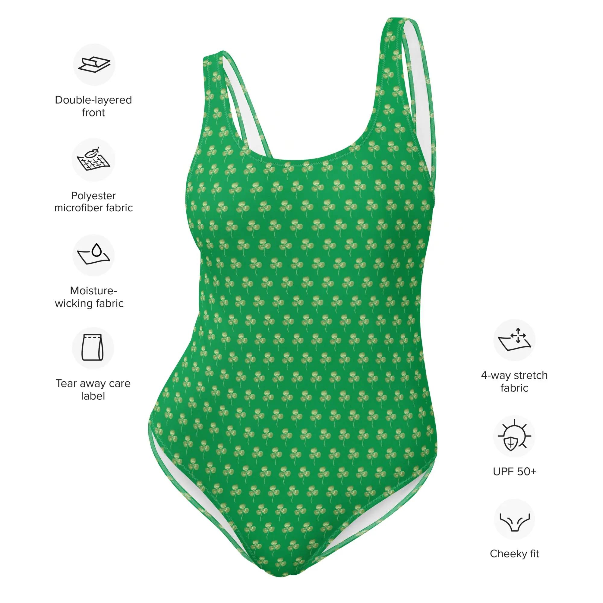 Ireland Shamrock Clothing / Lucky 3 Leaf Clover Design / One-Piece Swimsuit Clover Clothing