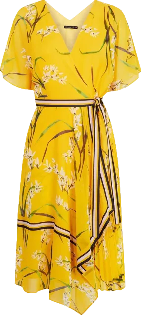 Karen Millen Yellow Pleated Floral Midi Dress BNWT UK 12