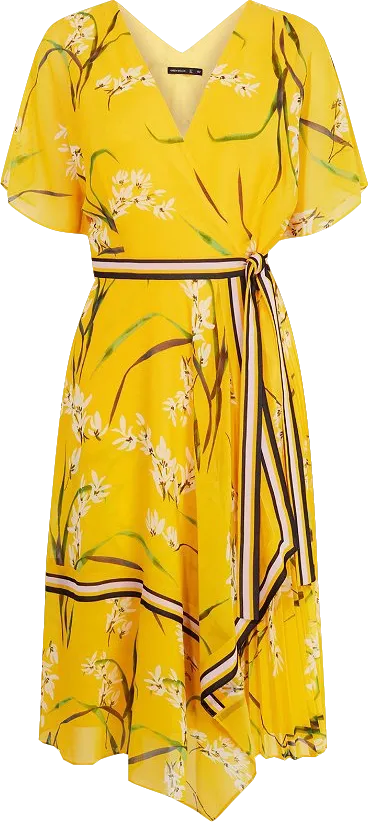 Karen Millen Yellow Pleated Floral Midi Dress BNWT UK 12