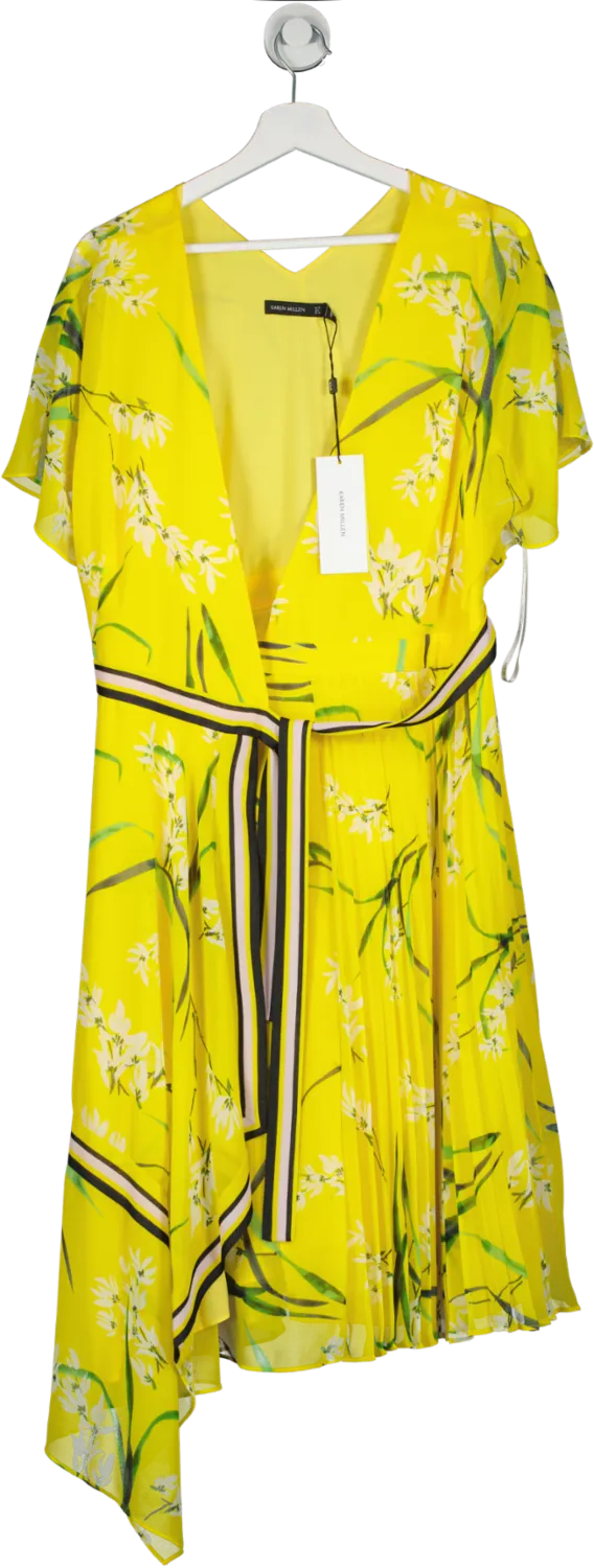 Karen Millen Yellow Pleated Floral Midi Dress BNWT UK 12