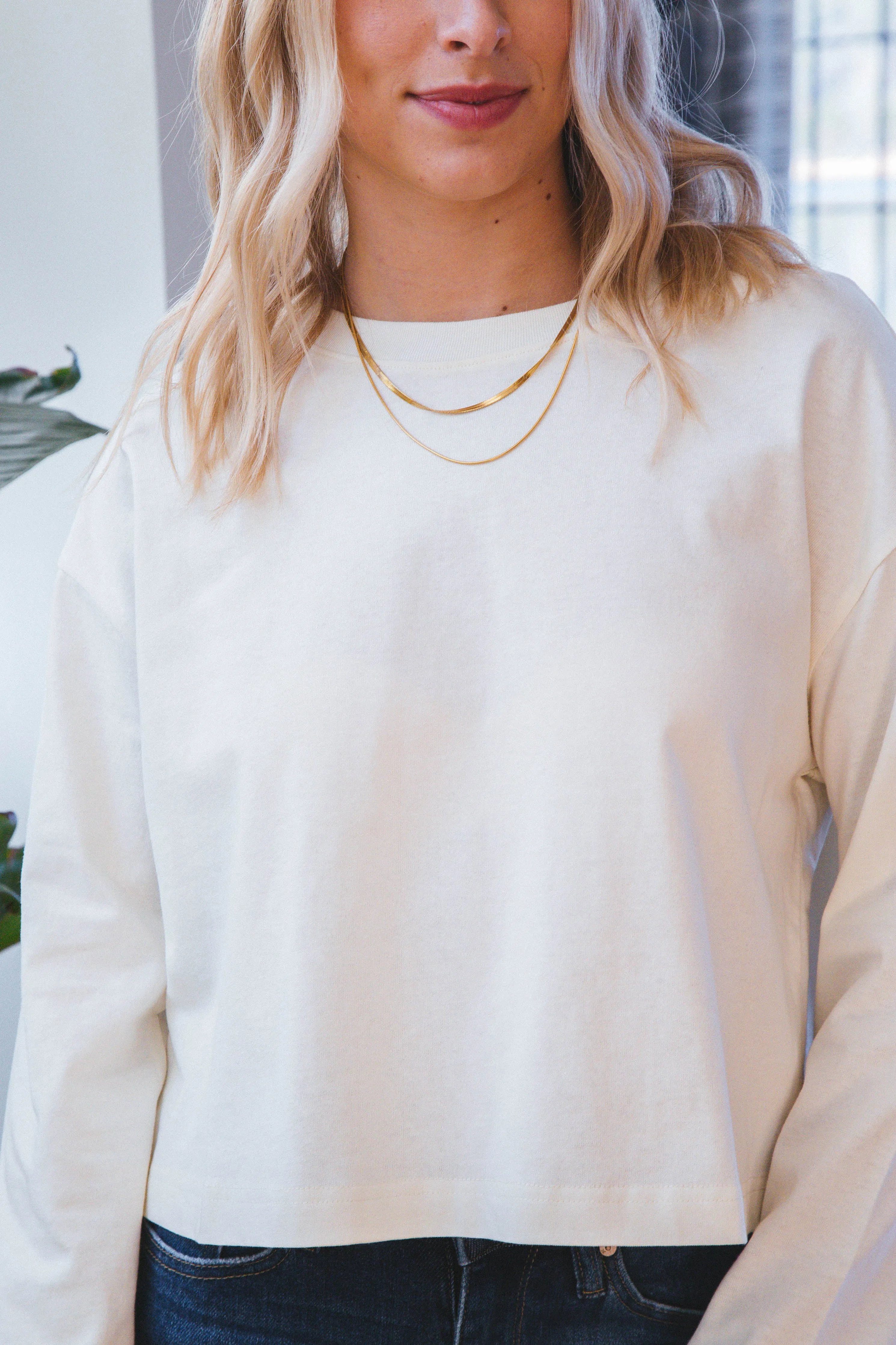 Katherine Wide Long Sleeve Tee, Cream