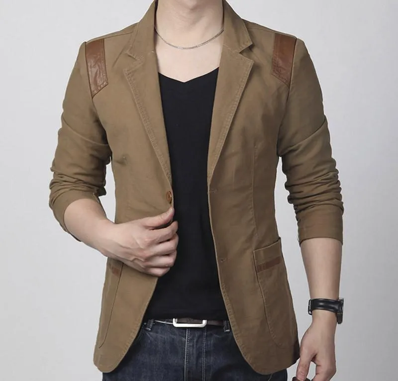 Leather Patchwork Cotton Blazer