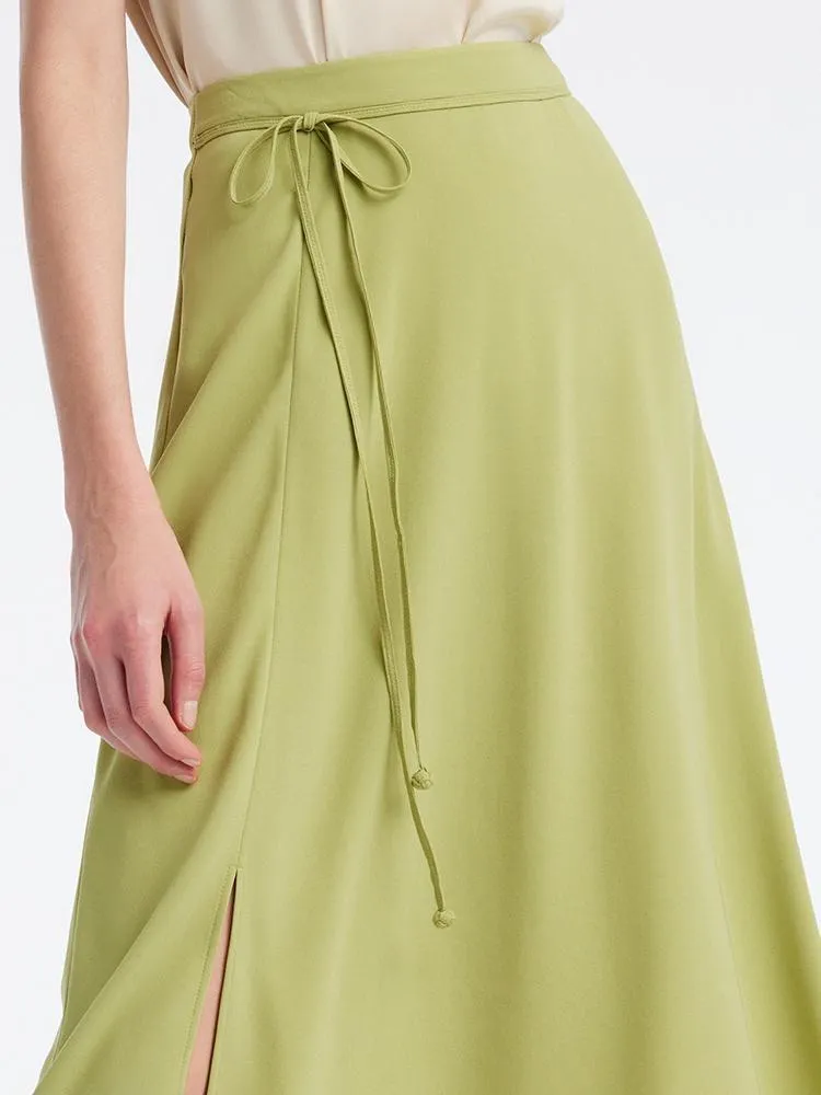 Light Green Tea Acetate Knee-Length Women Skirt