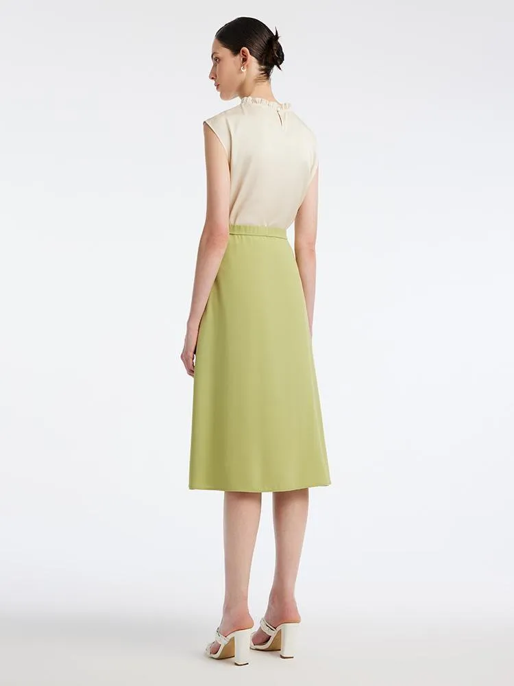 Light Green Tea Acetate Knee-Length Women Skirt