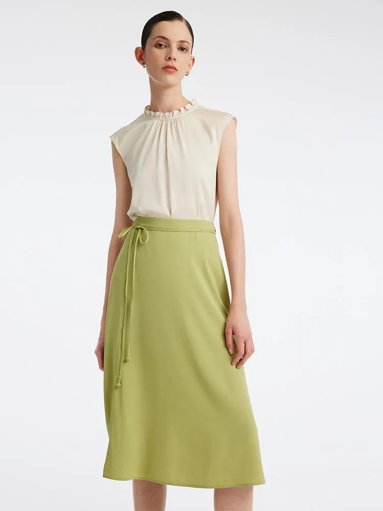 Light Green Tea Acetate Knee-Length Women Skirt