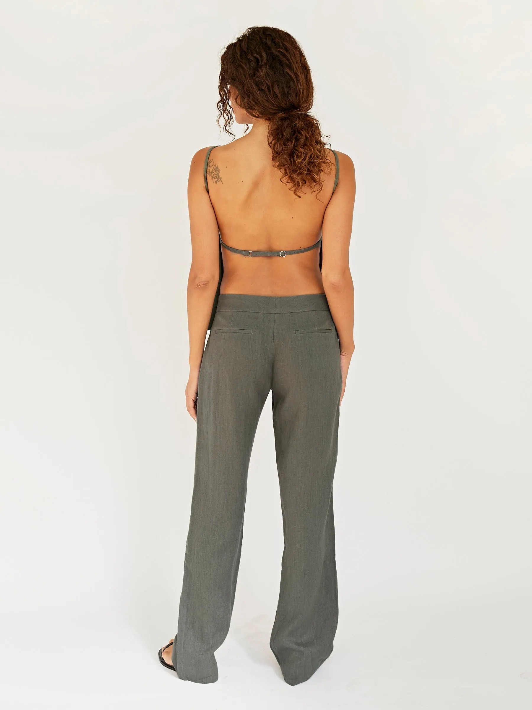 Linen Mid Rise Straight Pants