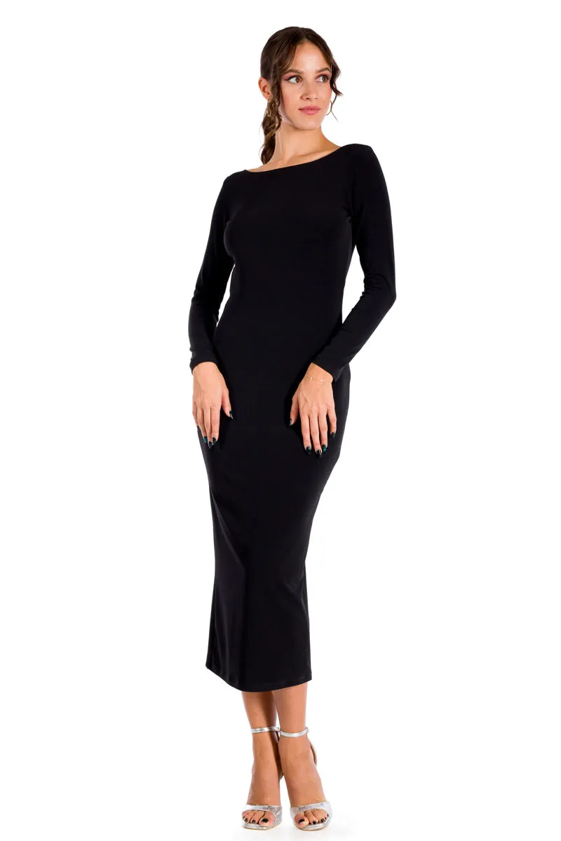 Long Sleeve Backless Bodycon Dress With Back Slit