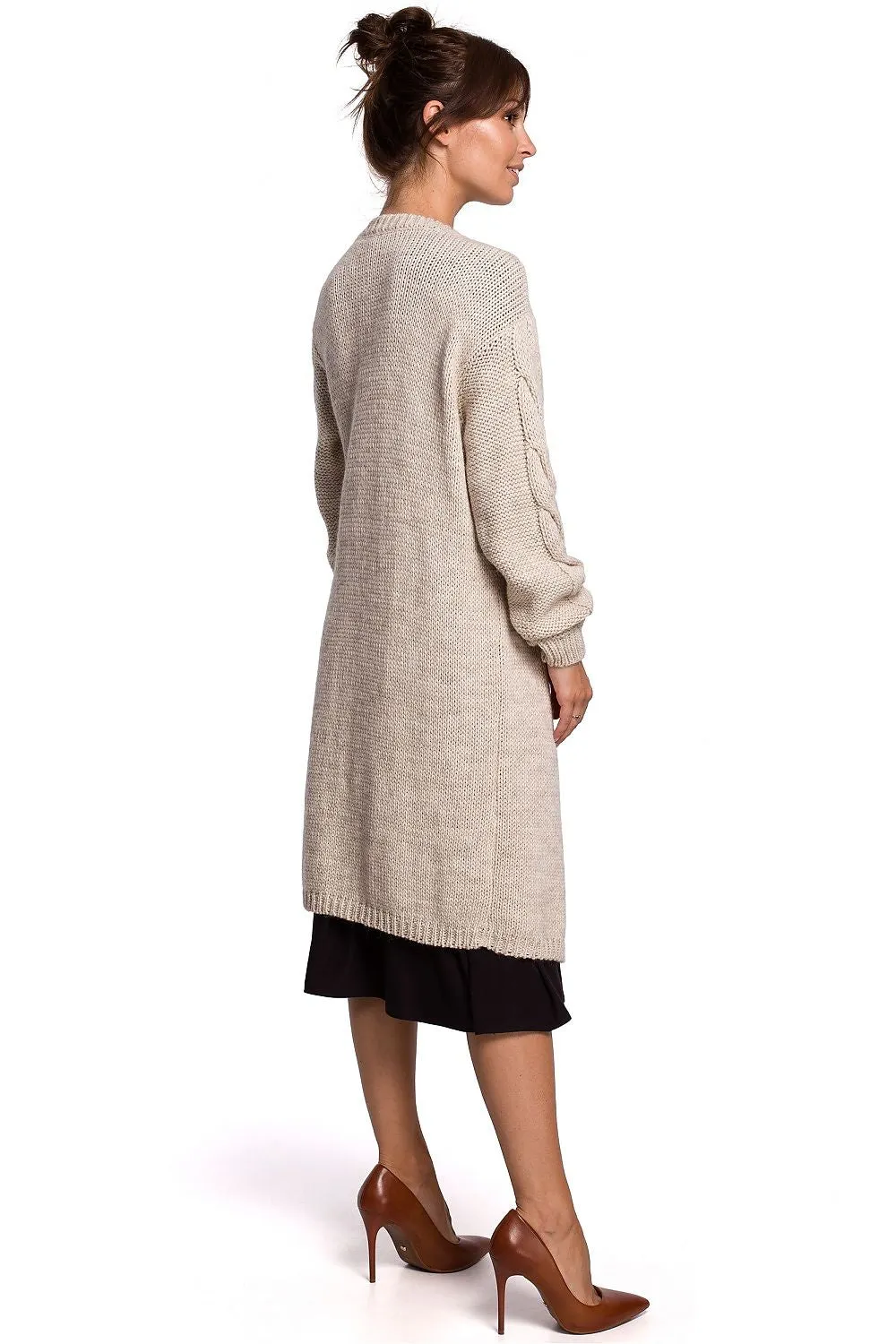 Long Straight Cardigan in Beige