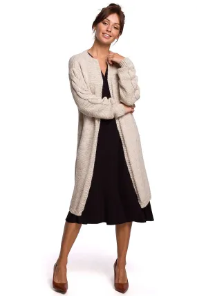 Long Straight Cardigan in Beige