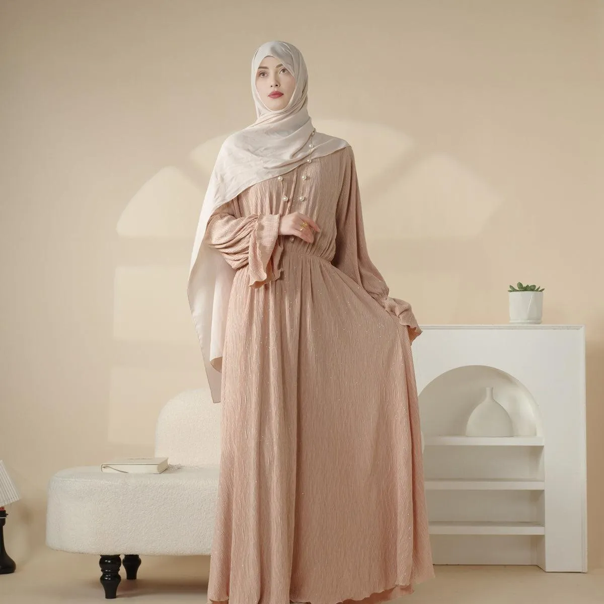 MA038 Pleated Sparkle Abaya Dress