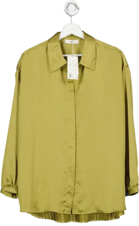 MANGO Green Satin Pleated Blouse UK M