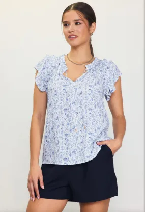 Marissa Split Neck Printed Skies are Blue Top